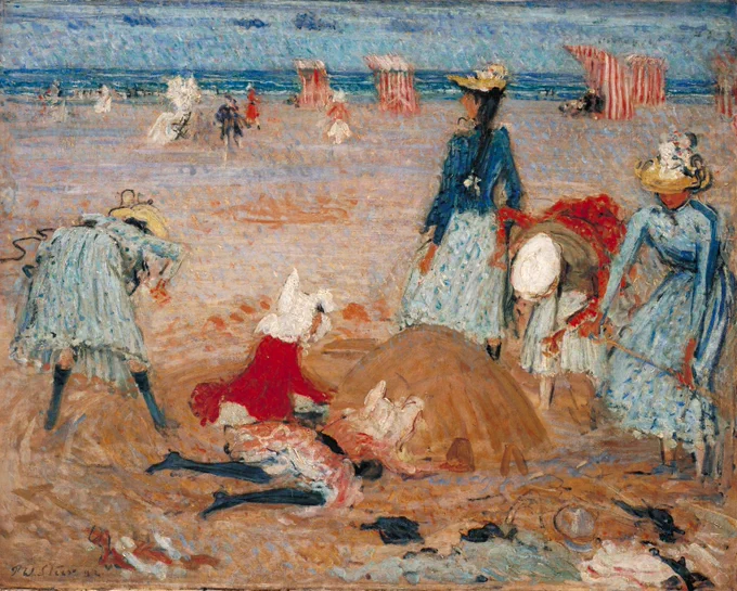 women building a sandcastle 