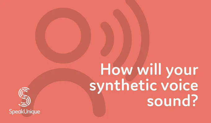 How will your synthetic voice sound? An illustration of a person speaking is on the left of an orange background.