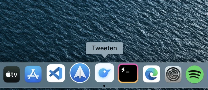 Screenshot of the new Tweeten logo on the macOS dock.
