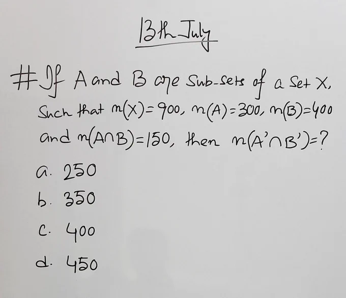 By the concept of De Morgan's Law and Venn diagram, find the value of the required expression.