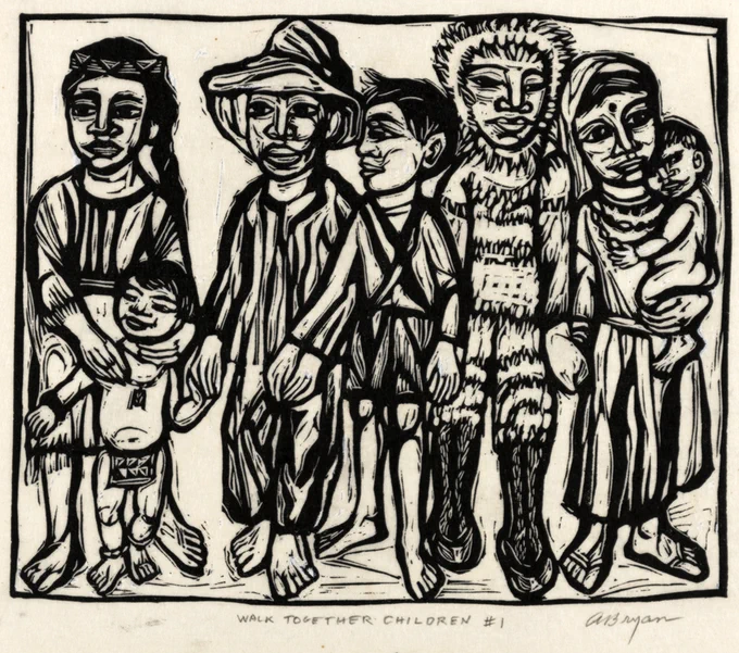 Ashley Bryan, Illustration for Walk Together Children: Black American Spirituals (Atheneum). Gift of the artist. © 1974 Ashley Bryan.
