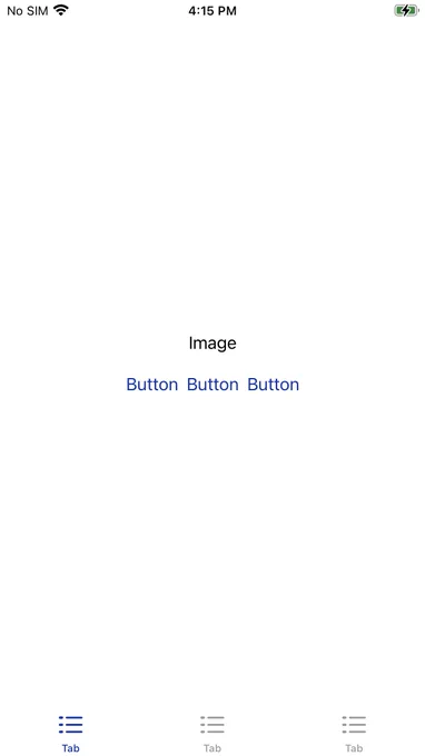 Screenshot. Blank white screen with center text, “Image.” Under image text are 3 buttons which each say “button.” At the bottom are three tabs, each tabled, “tab.”