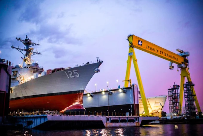The U.S. Navy’s new guided missile destroyer, USS Jack H. Lucas (DDG-125) successfully launched at Huntington Ingalls Industries in Pascagoula, Mississippi, on June 4, 2021. 