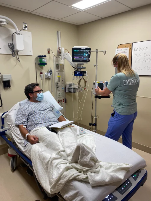 Photo of patient receiving sotrovimab - a treatment for Covid-19