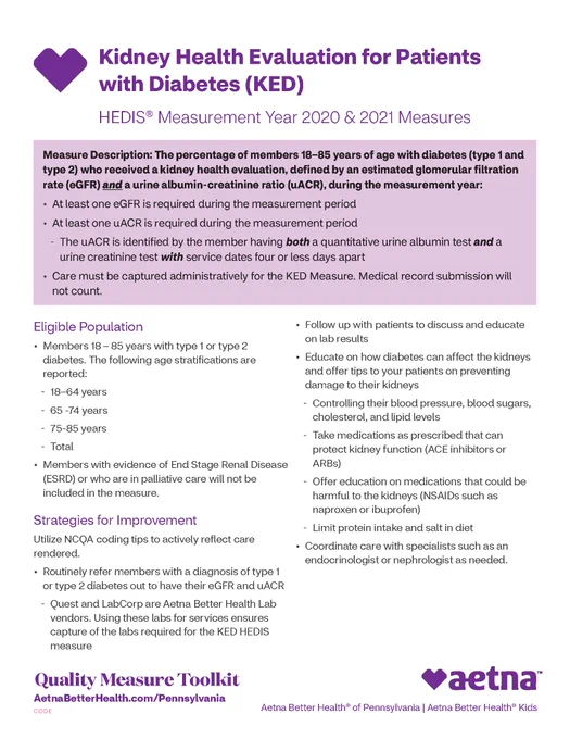Kidney Health Evaluation for Patients with Diabetes (KED) HEDIS 2020 & 2021 Measures