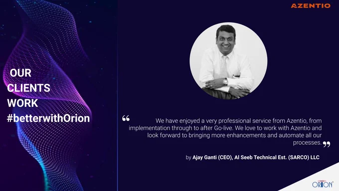 Al Seeb Technical Establishment (SARCO) appreciates Orion team's vigor and support