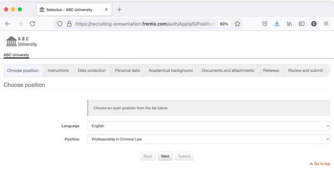 Bewerbende können sich Schritt-für-Schritt online ihre Daten erfassen und ihre Bewerbungsdokumente hochladen.