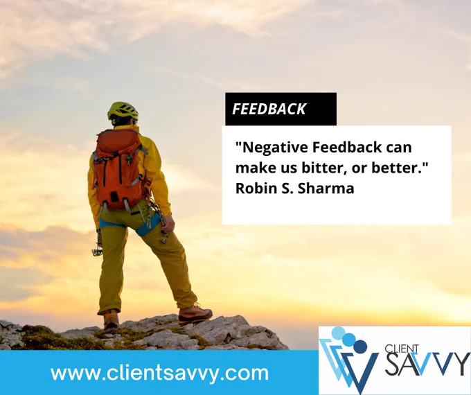 clientsavvy.com feedback image. Man on a mountain overlooking horizon. 