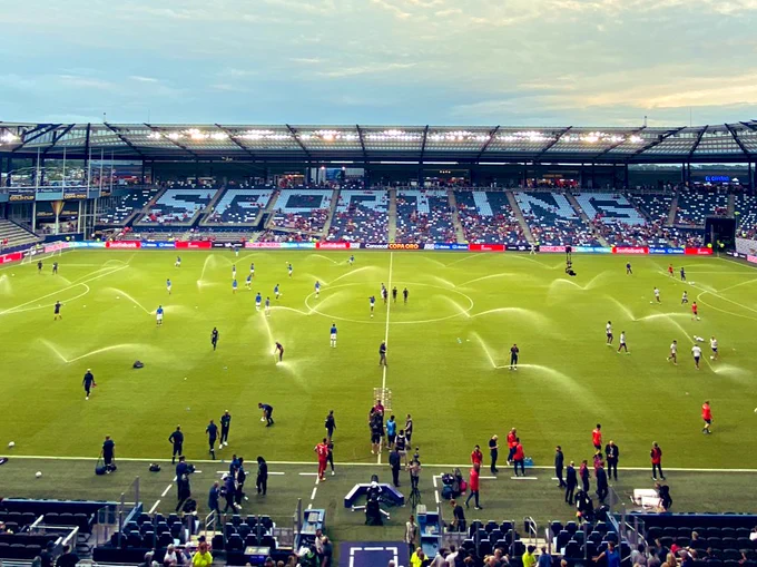USMNT walking out into sprinklers on at Children’s mercy park