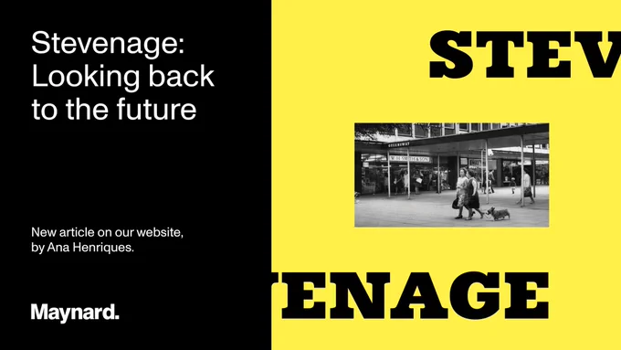 Stevenage Town Centre archive image and bespoke typeface.
