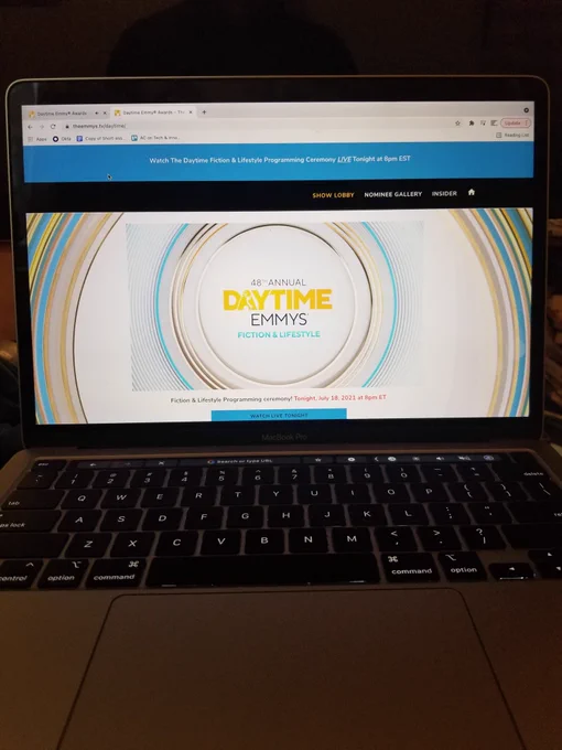 A picture of a laptop screen that reads "48th Annual Daytime Emmys Fiction & Lifestyle"