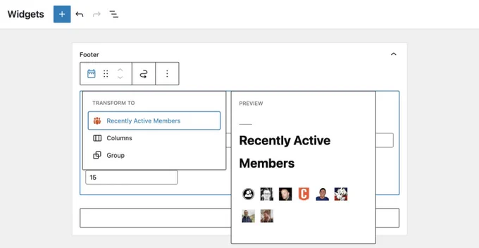 Screenshot of a converted BuddyPress Widget Block