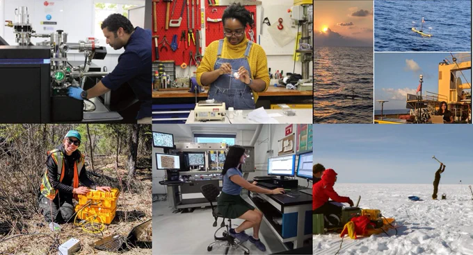 a collage of 6 pictures showing Earth Science students conducting their Earth science research