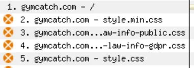 Screenshot of part of a WebPageTest waterfall, showing an orange icon indicating requests are render blocking.