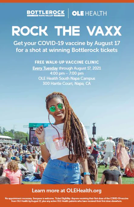 #OLEHealth #RockTheVaxx #BottleRockNapa #GetVaccinated #COVID19 #NapaValley