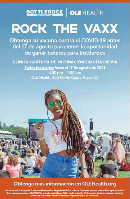 #OLEHealth #RockTheVaxx #BottleRockNapa #GetVaccinated #COVID19 #NapaValley