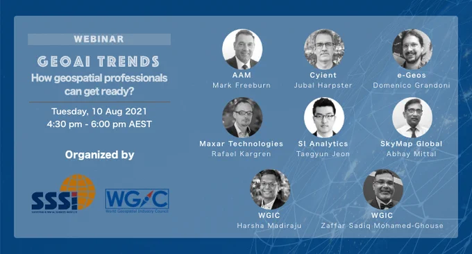 WGIC and select Members will interact with the #geospatialprofessionals from Australia and New Zealand at the virtual event hosted by Surveying & Spatial Sciences Institute (SSSI) on the topic #GeoAI Trends – How #geospatial professionals can get ready?