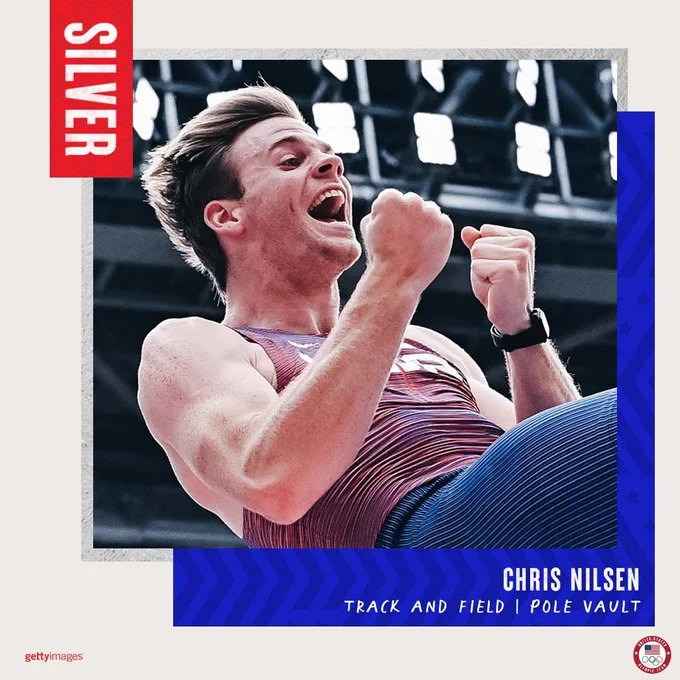 Silver medal graphic for Chris Nilsen in pole vault. 