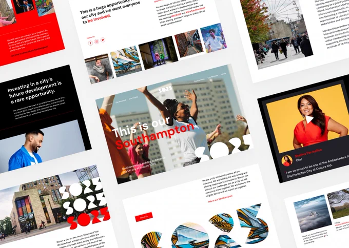 Screenshots of the Southampton City of Culture website, collaged to show the work we've done (so proud!)