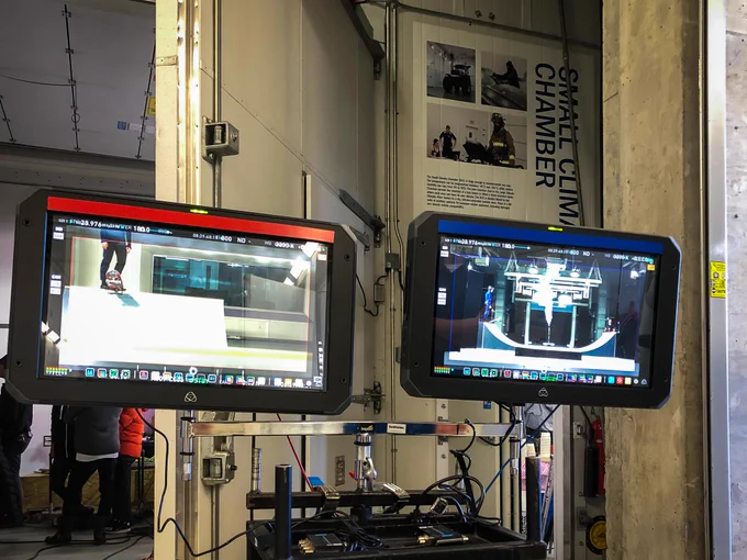 two screens showing filming location