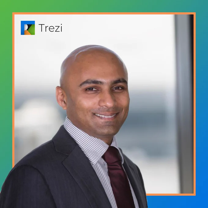Headshot of Satyaki Raghunath with Trezi frame