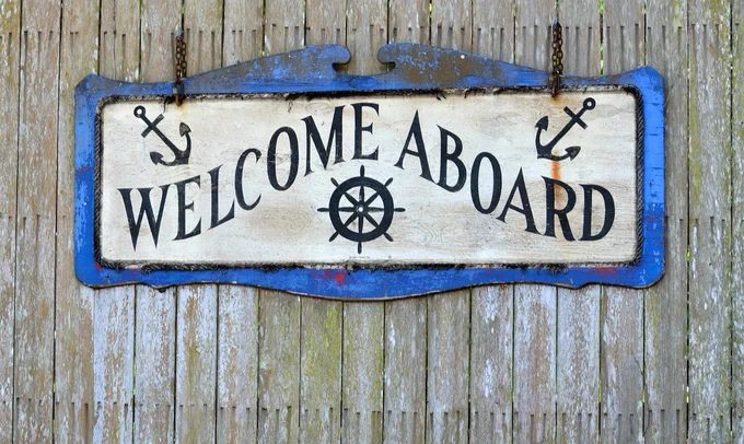 welcome aboard, sign, greeting