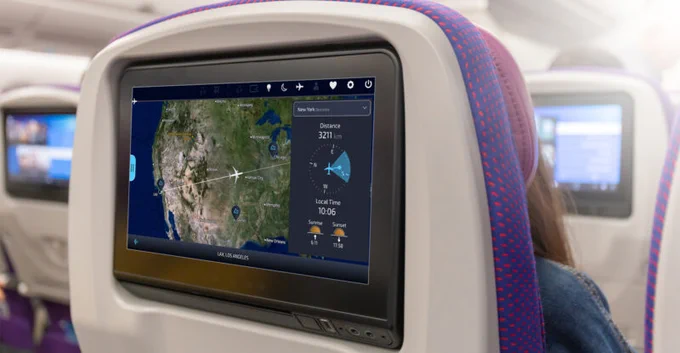 FlightPath3D map on a seatback IFE screen