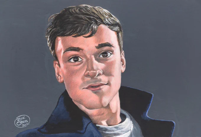 Portrait of Tom Daley acrylic on illustration board.