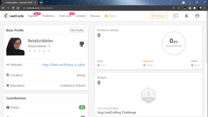 created a leetcode.com account. I want to learn to improve my logic.
