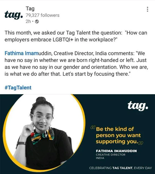 Fathima Imam featured on LinkedIn on the Tag social page