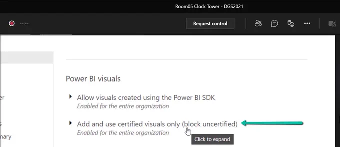 Power BI Admin Tenant settings for Power BI visuals permissions