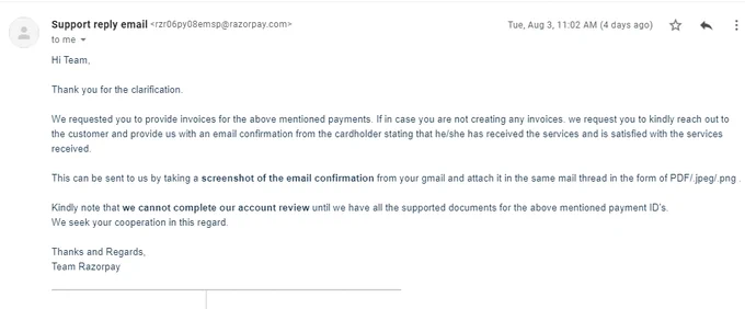 And here response that I am getting after submiting the documents.