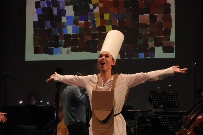 Elizabeth Lynch singing as Sophie in the new Opera 'Sophie' by Helen Caddick also feat. Neil Balfour as Jean Arp with dancers Yanaëlle Thiran and Aaron Baksh. Conducted by Chris Hopkins. 