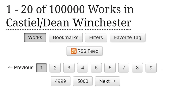 100,000 works in Castiel/Dean Winchester.