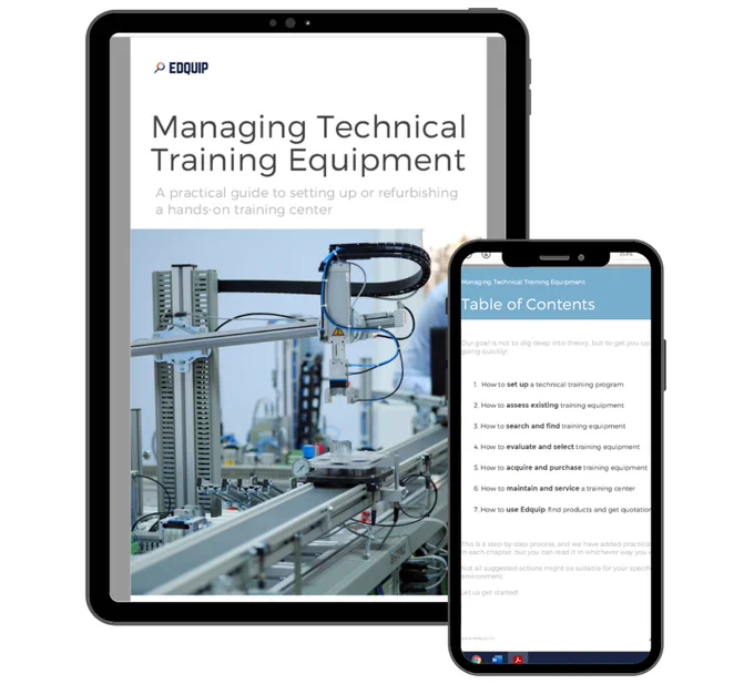 Free eBook: Managing Technical Training Equipment. Picture of Tablet and Phone with integrated ebook.