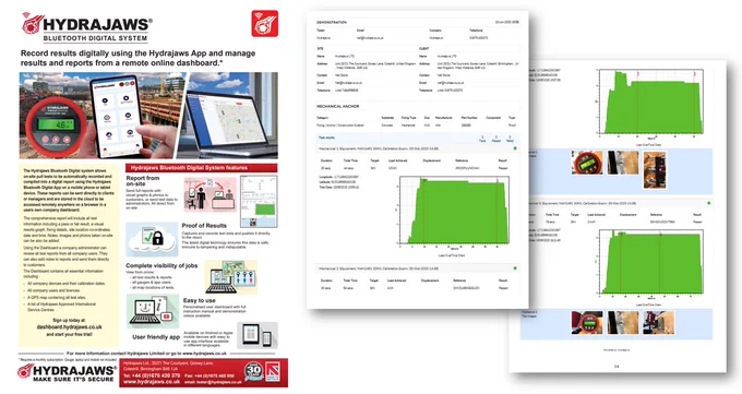 Hydrajaws Bluetooth Digital System and App digitally records pull test results