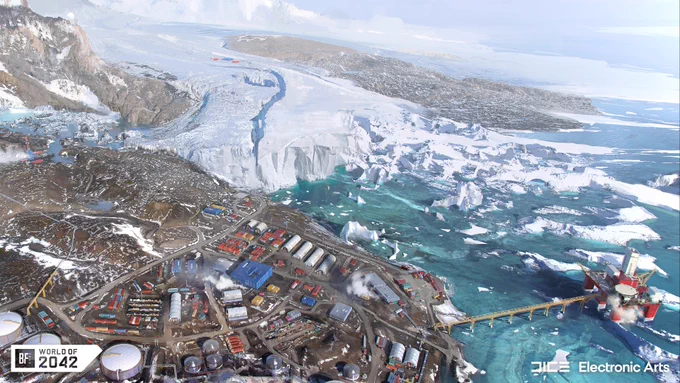 Battlefield 2042 map, Breakaway in Queen Maud Land, Antarctica. 
The Cheftaya Neft oil facility is located on a coast surrounded by ice and snow.