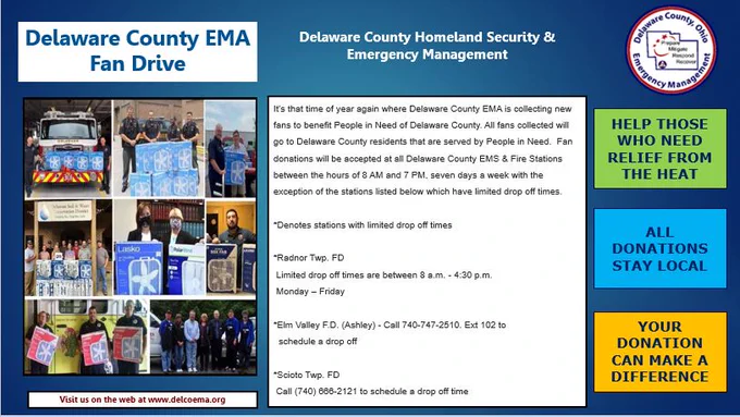 The DelCoEMA Fan Drive is in need of donations