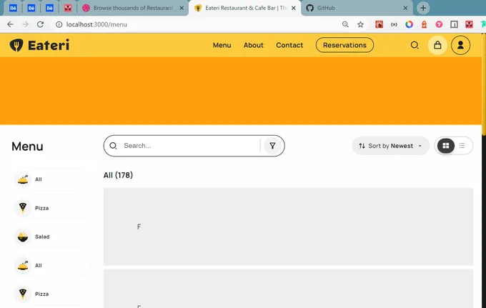 Desktop view of menu layout of Eateri restaurant app