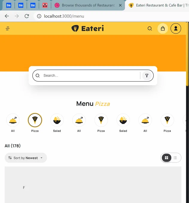 Tablet view of menu layout of Eateri restaurant app