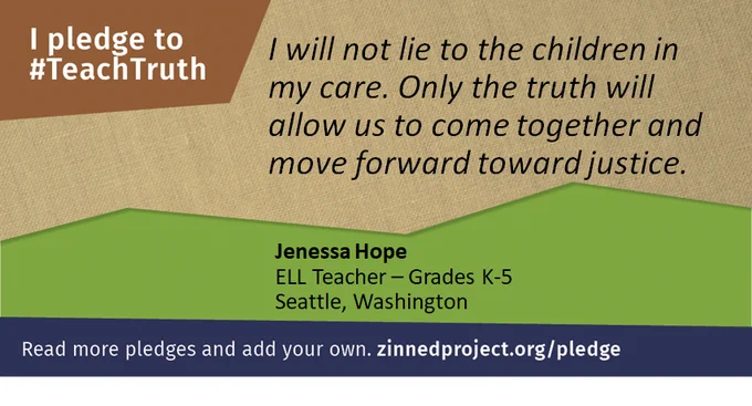 pledge to teach truth on green and brown background