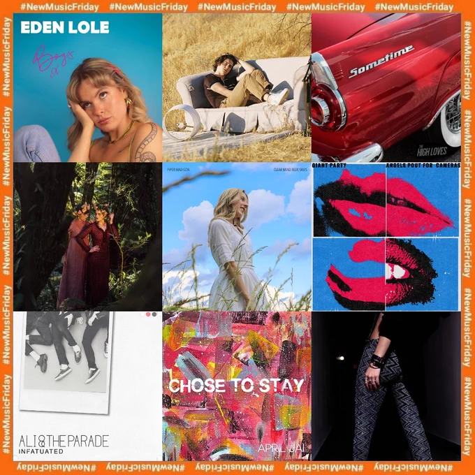 #NewMusicFriday

▪️Eden Lole - boys
▪️GUS - LIES
▪️The High Loves - sometime
▪️Charm of Finches - canyon
▪️Piper Madison - clear mind blue skies
▪️Giant Party - angels pout for cameras
▪️Ali & The Parade - infatuated
▪️April Jai - chose to stay
▪️R O N I - air in love out