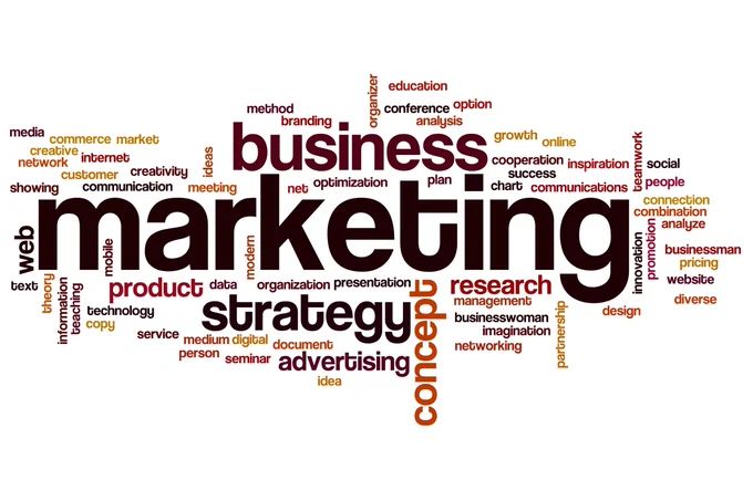 A word cloud with the biggest words being business and marketing.