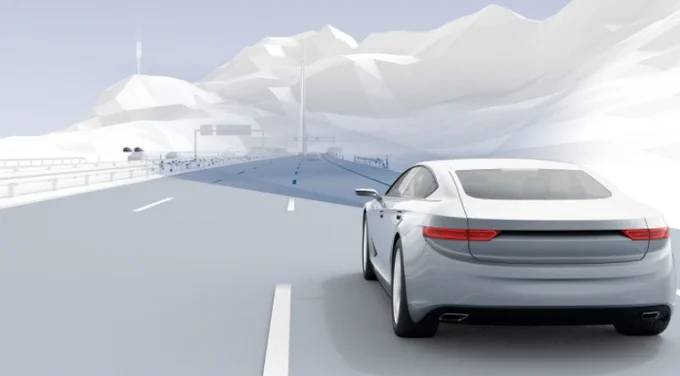 Car on a road using radar technology