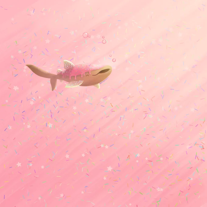 Digital illustration of a whale shark made from iced pastry and white chocolate bark!