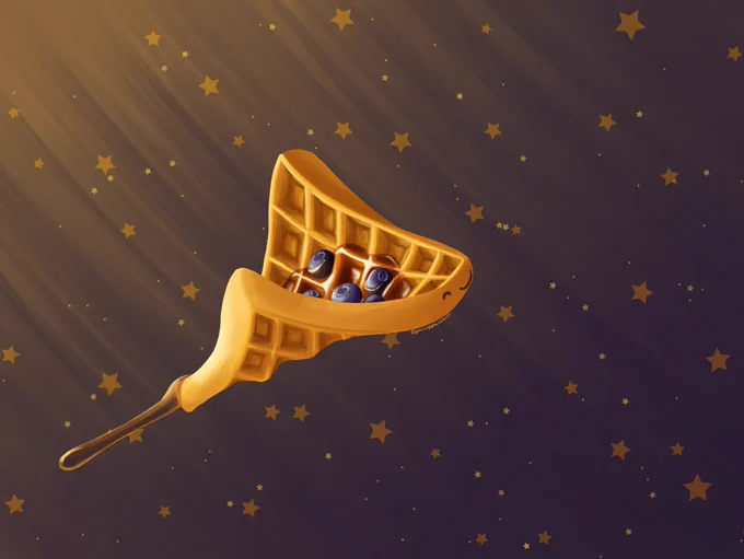 Digital illustration of a ray made from a syrup and blueberry waffle!