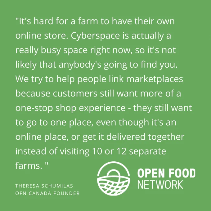 Theresa talks about the impact of COVID-19 on food security, discusses how the OFN platform has helped farmers adapt to a changing local food marketplace, and mentions the support that OFN recently received from the federal government via the Local Food Infrastructure Fund. 