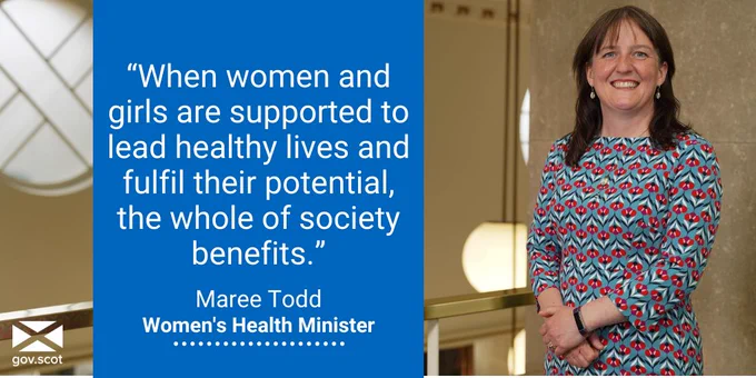 Image of Women's Health Minister Maree Todd with quote saying "When women and girls are supported to lead healthy lives and fulfil their potential, the whole of society benefits."