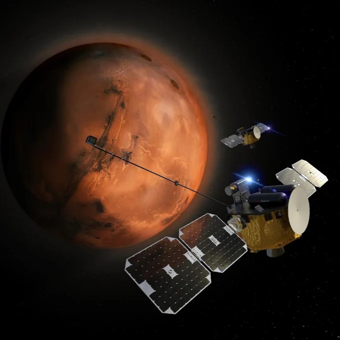 Two spacecraft in orbit around Mars