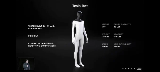 Image of Tesla Bot, a humanoid robot https://youtu.be/HUP6Z5voiS8